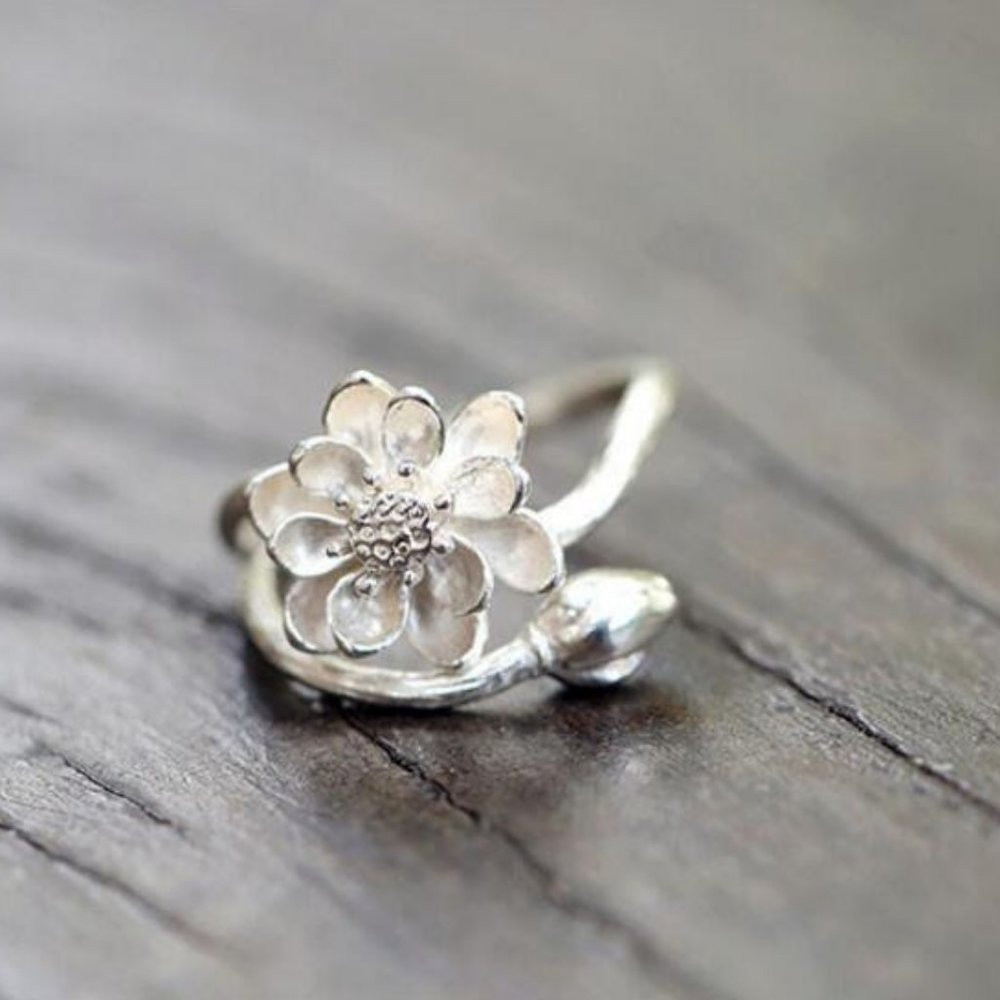 NEW 925 Sterling Silver Lotus Adjustable Ring - Picture 4 of 6